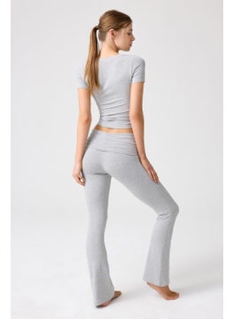 Los Ojos x Melodi Gray Melange Flared Leg Jersey Trousers  - Image 2