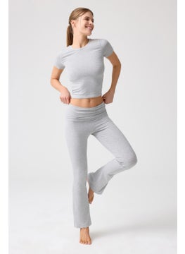 Los Ojos x Melodi Gray Melange Flared Leg Jersey Trousers  - Image 1