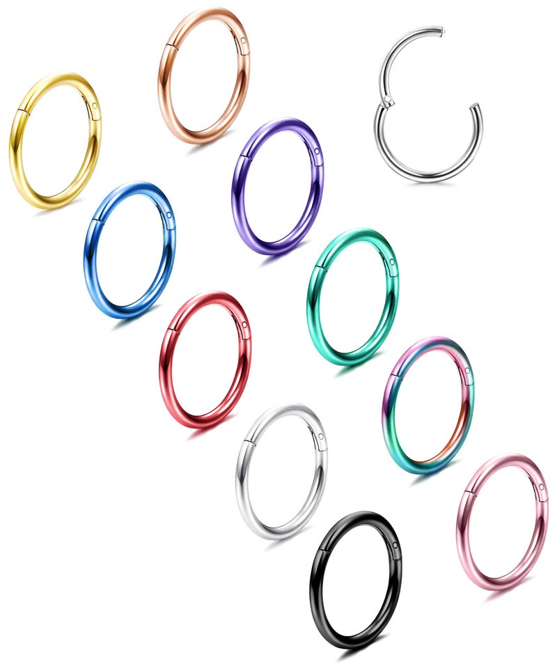 Besteel 10PCS Septum Nose Rings Hoops for Women Men - 16G 316L Surgical Stainless Steel Hinged Clicker Lip Helix Rook Tragus Daith Conch Piercing Jewelry Cartilage Sleeper Earrings Set 8MM - Image 1