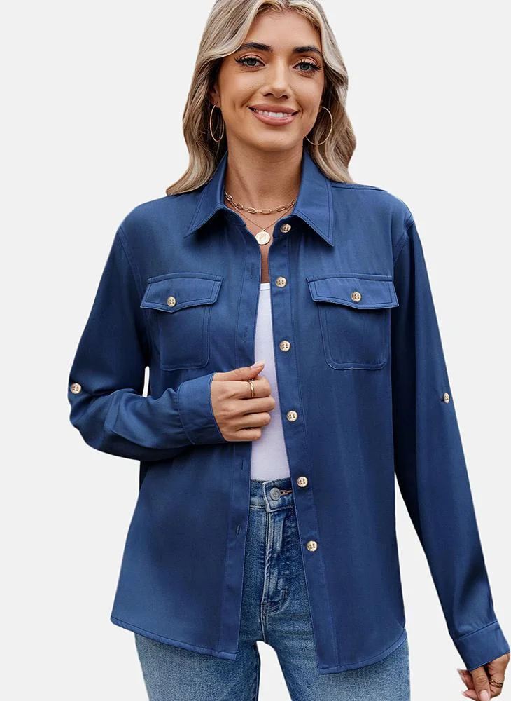 YUNIQEE Blue Plain Regular Fit Shirt