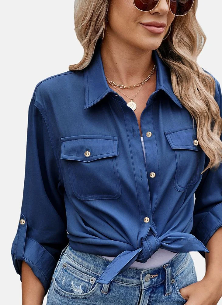 YUNIQEE Blue Plain Regular Fit Shirt