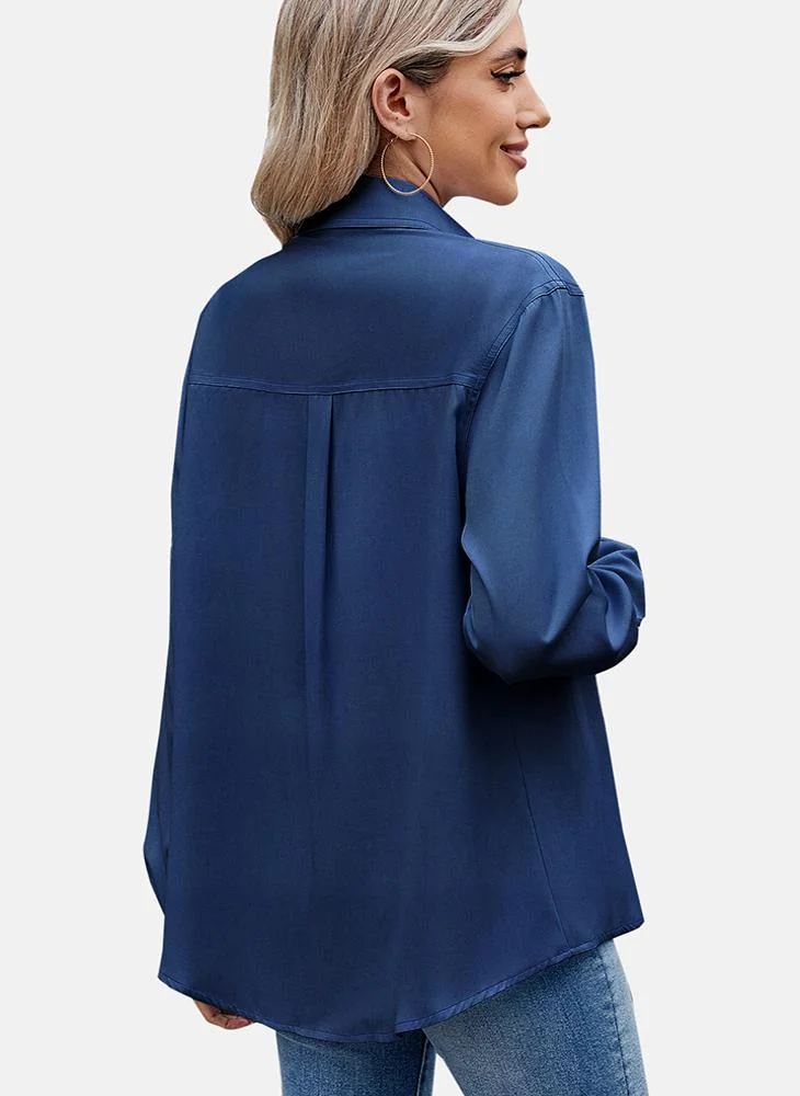 YUNIQEE Blue Plain Regular Fit Shirt