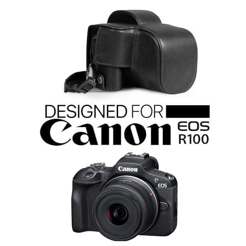 MegaGear Mega Gear Genuine Leather Camera Case for Canon EOS R100 1845mm Stylish and Protective Black - Image 3