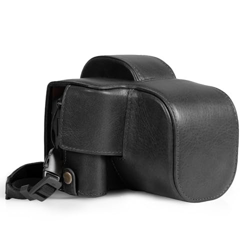 MegaGear Mega Gear Genuine Leather Camera Case for Canon EOS R100 1845mm Stylish and Protective Black - Image 1