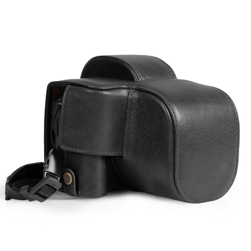 MegaGear Mega Gear Genuine Leather Camera Case for Canon EOS R100 1845mm Stylish and Protective Black - Image 2