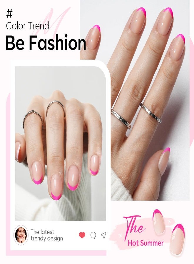 موديل ونز أظافر موديلونز الفرنسية القصيرة، أظافر صناعية بيضاوية الشكل، مجموعة أظافر قابلة لإعادة الاستخدام مع غراء أظافر وعلامات تبويب لاصقة ومبرد أظافر صغير، 32 قطعة 16 مقاسًا، هدية للنساء والفتيات، لون وردي فاقع - Image 2