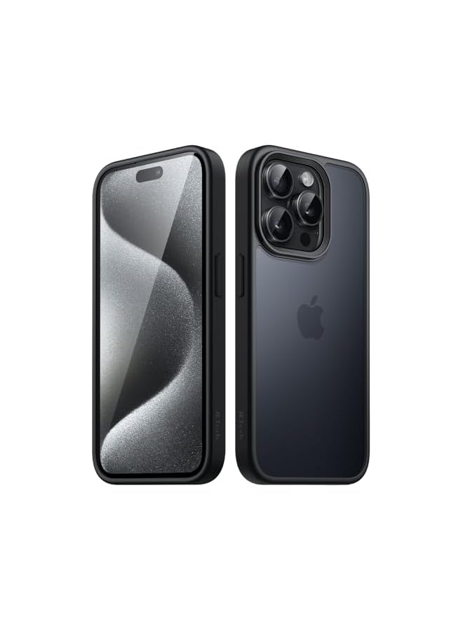 جي تيك حافظة JETech غير لامعة لهاتف iPhone 15 Pro Max مقاس 6.7 بوصة، حماية من السقوط بدرجة عسكرية مقاومة للصدمات، غطاء هاتف خلفي شفاف بلوري، مضاد لبصمات الأصابع (أسود) - Image 1