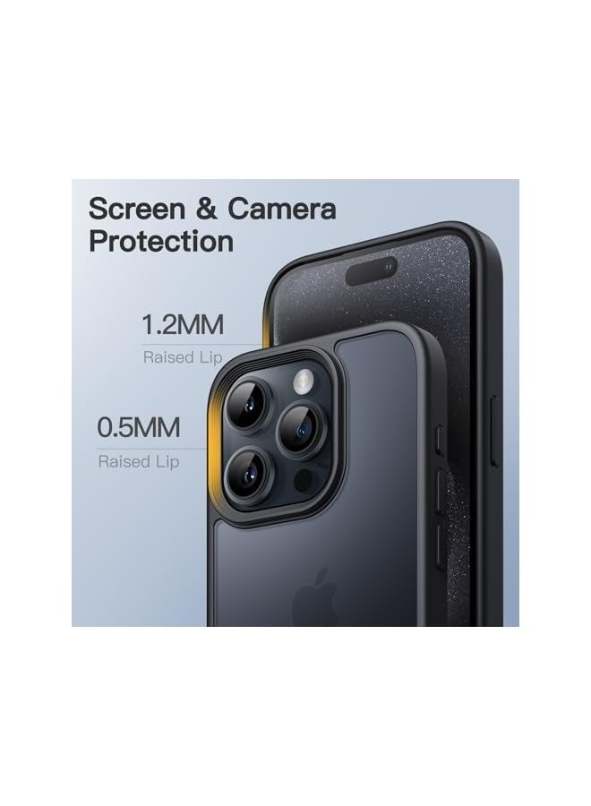 جي تيك حافظة JETech غير لامعة لهاتف iPhone 15 Pro Max مقاس 6.7 بوصة، حماية من السقوط بدرجة عسكرية مقاومة للصدمات، غطاء هاتف خلفي شفاف بلوري، مضاد لبصمات الأصابع (أسود) - Image 4