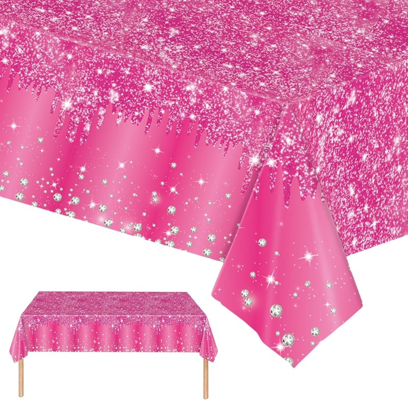 Mienocol 2pcs Hot Pink Table Cloth Party Disposable Tablecloths,137 x274cm Shiny Glitter Diamond Rose Red Party Rectangular Dining Table Cover for Baby Shower,Wedding,Birthday,Girls Party Table Décor - Image 1