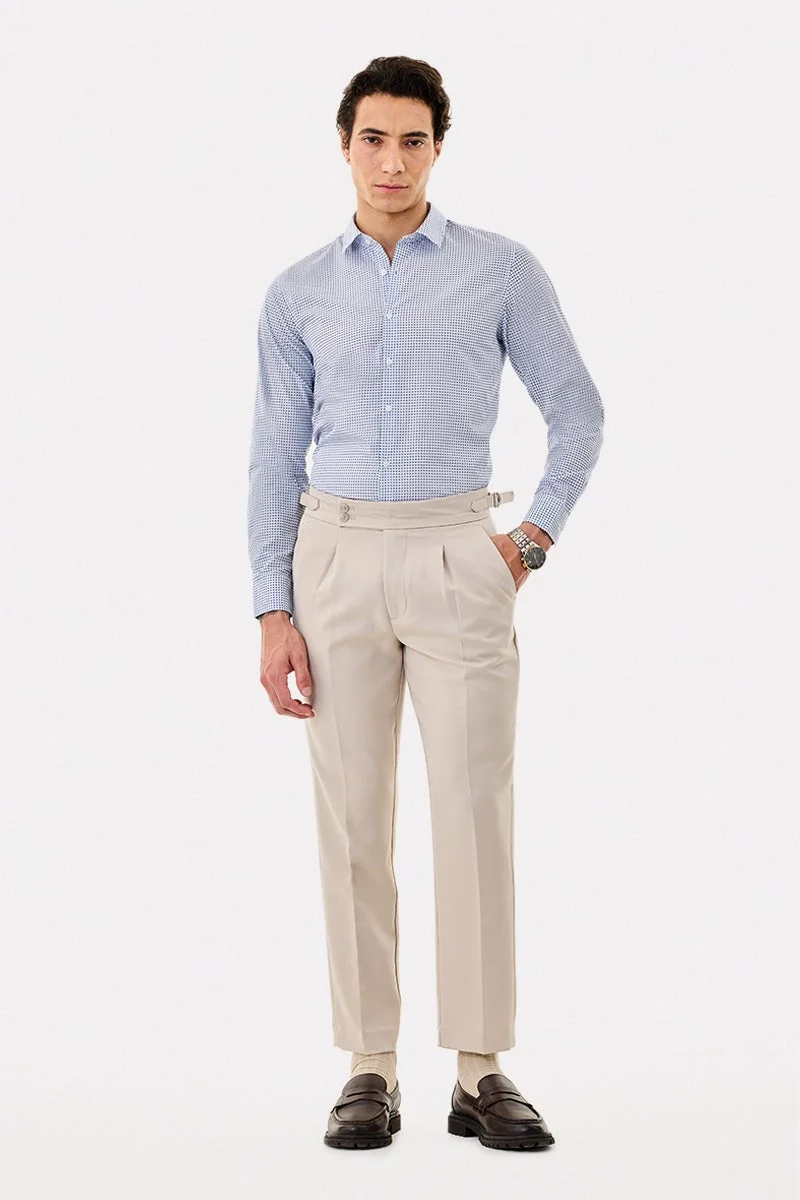 سنيتش White Geometric Long Sleeve Slim Fit Shirt