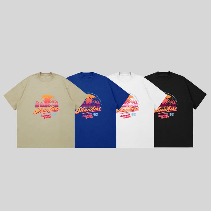 Sunset Dusk Printed Short-Sleeved American Shooting Clothes Printed Coconut Tree Atmosphere Heavy 260G T-Shirt - Image 2