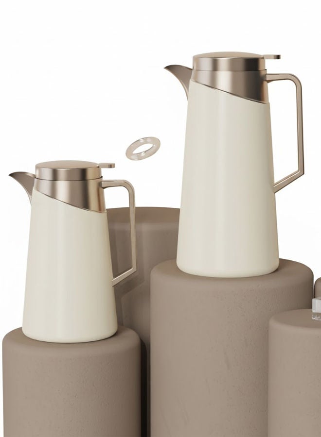 GAZELLA 2-Piece Stainless Steel Tea/Coffee Flask Set 0.6 & 1.0 Liters Off White/Gold, Borosilicate Glass Inside - Image 2