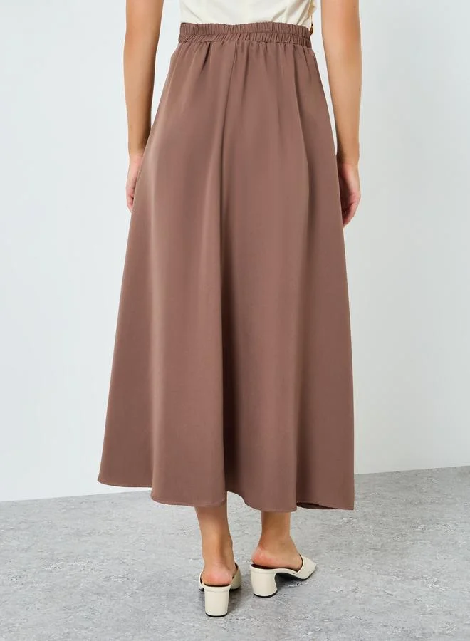Styli  Brown  Solid A-Line Maxi Skirt for Women | Best Price UAE