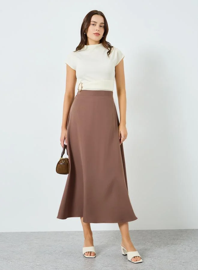 Brown  Solid A-Line Maxi Skirt