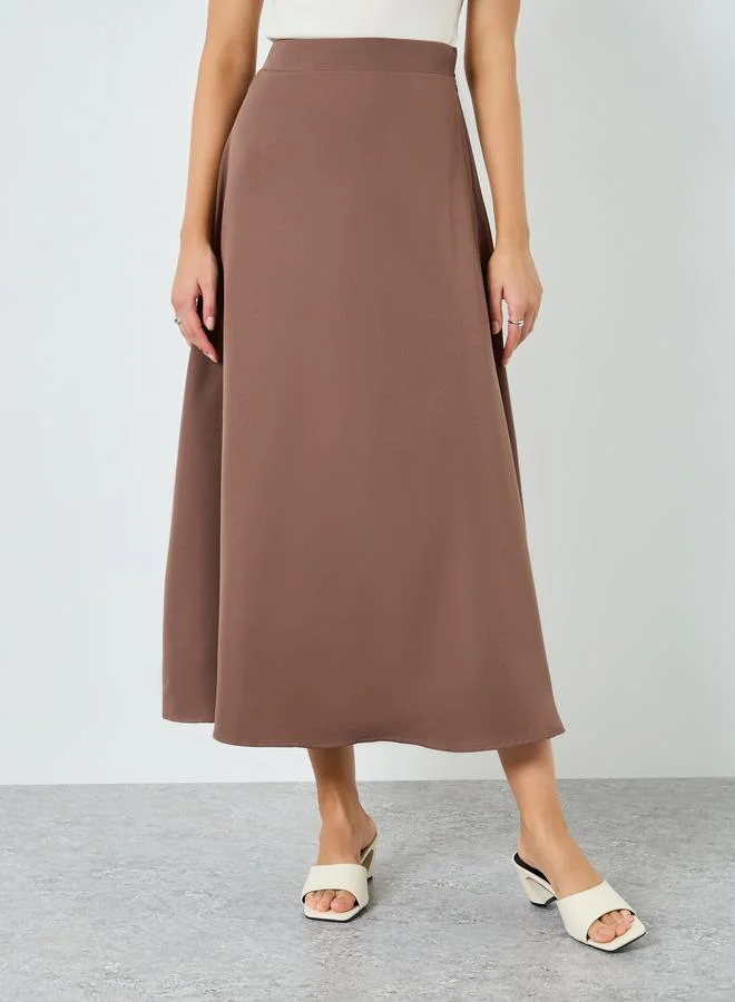 Styli  Brown  Solid A-Line Maxi Skirt for Women | Best Price UAE
