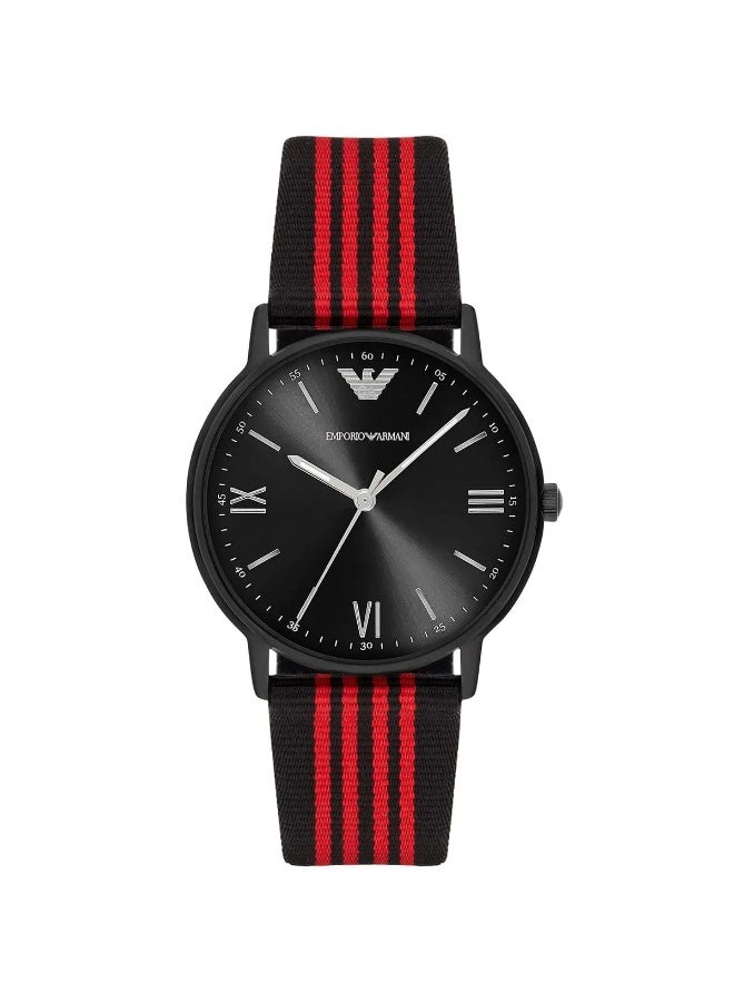 armani Giorgio Armani Men’s Watch – Model AR11015 | Sporty Elegance with Black & Red Fabric Strap - Image 1