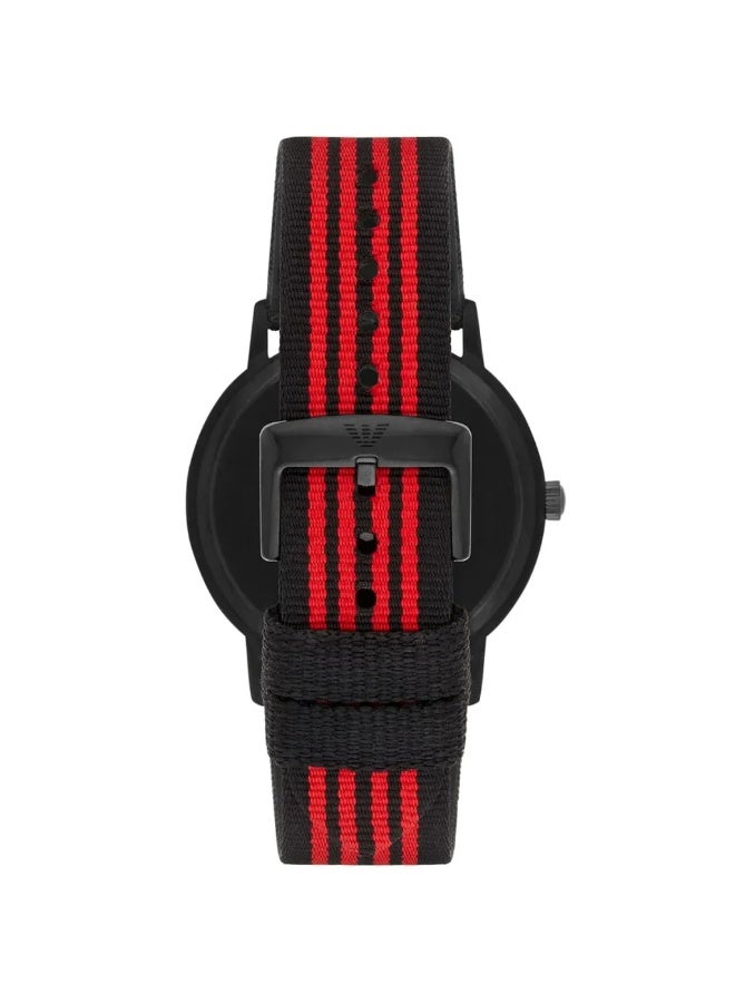 armani Giorgio Armani Men’s Watch – Model AR11015 | Sporty Elegance with Black & Red Fabric Strap - Image 3