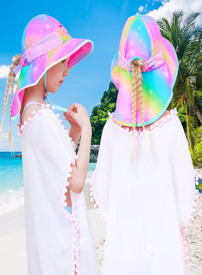 PASHOP Kids Sun Hat Anti-UV Girls Wide Brim Neck Flap UPF 50+ Sun Protection Unicorn Beach Hat with Adjustable Chin Strap 2-9 - Image 2