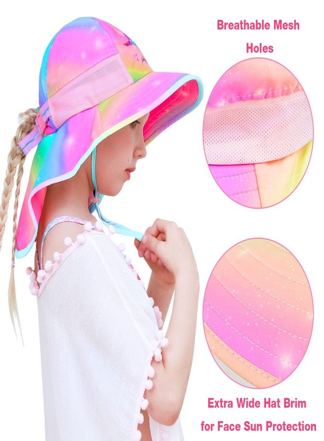PASHOP Kids Sun Hat Anti-UV Girls Wide Brim Neck Flap UPF 50+ Sun Protection Unicorn Beach Hat with Adjustable Chin Strap 2-9 - Image 3