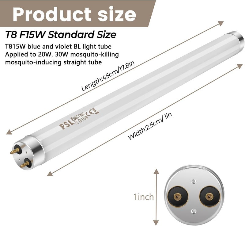 YHRY 2 Pack 15W 15 Watt 18 Inch 18" T8 Bug Zapper Insect Attracting Lamp UVA Replacement Tube Bulbs for 30W Electric Fly Killer Incl Starters - Image 2