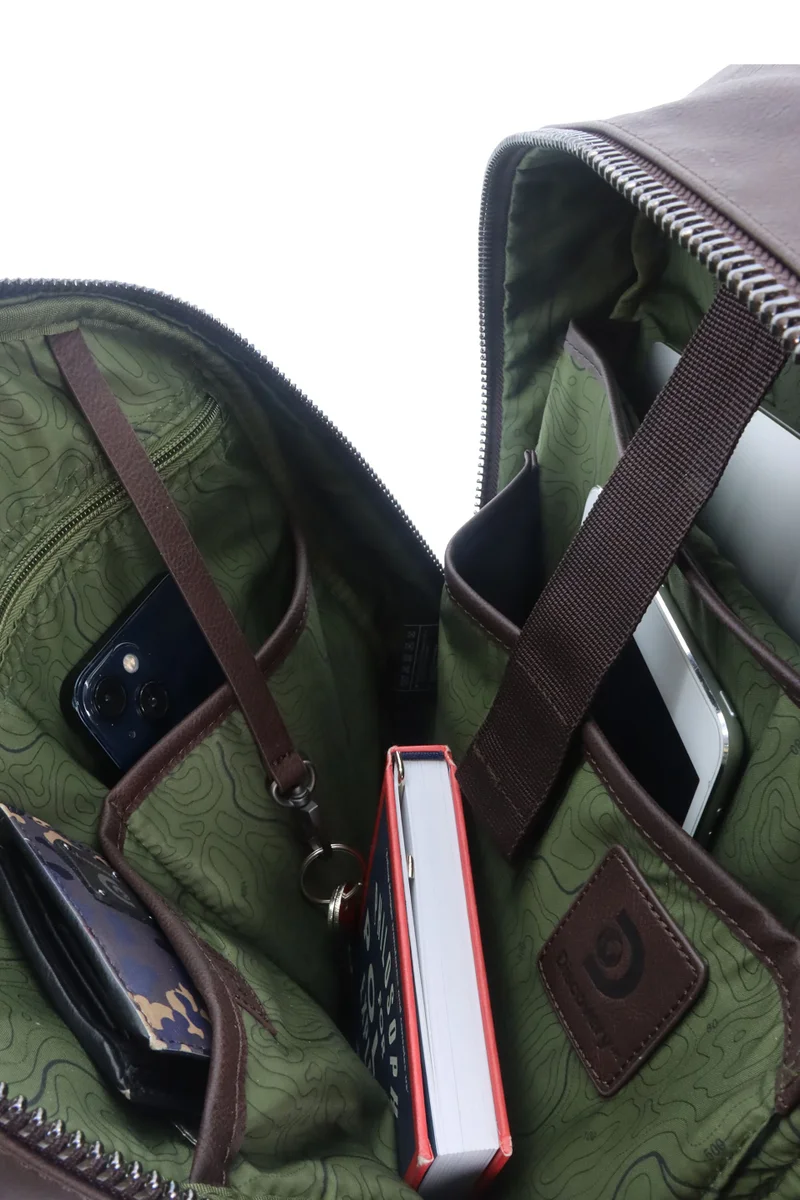 Discovery RFID Travel Laptop Backpack for Men &amp; Women – Fits MacBook Pro 14", iPad Mini Pocket, Luggage Strap, Anti-Theft, Stylish &amp; Durable Work Bag Brown.