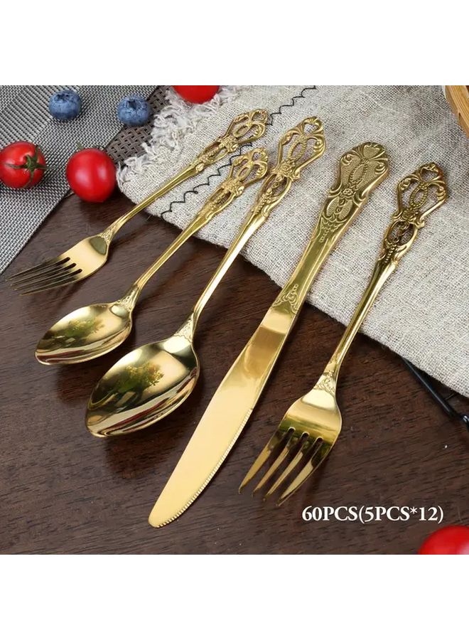 22 60pcs Golden Royal Classical Style Cutlery Set For 12 People Perfect For Picnic Birthday Party Wedding Dinner And Restaurant Kitchen Decor And Accessories Christmas Decorations Home Gift - Image 4