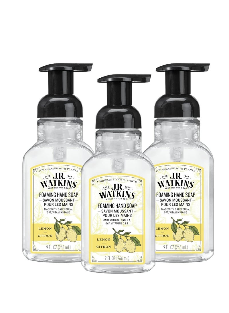 J.R.WATKINS - J.R. Watkins Foaming Hand Soap with Pump Dispenser, Moisturizing Foam Hand Wash, All Natural, Alcohol-Free, Cruelty-Free, USA Made, Lemon, 9 fl oz, 3 Pack - Image 1