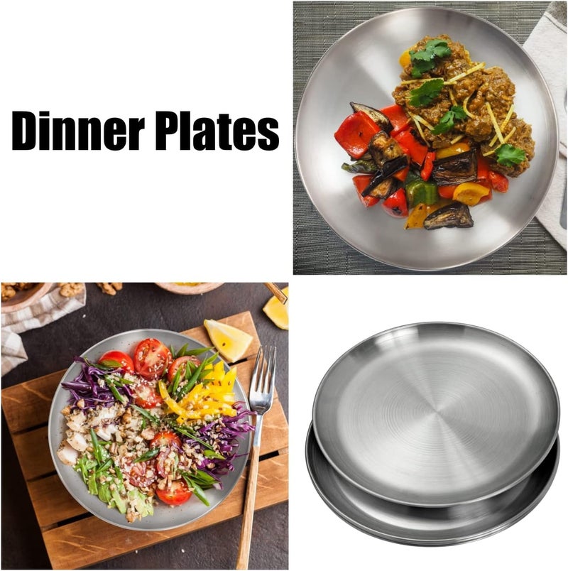 Wanby Stainless Steel Plates 304 Metal Lightweight Steel Plate Unbreakable Dinner Dishes Plates Set Non-Toxin Dishwasher Safe BPA Free and Healthy (4 Pcs) - Image 5