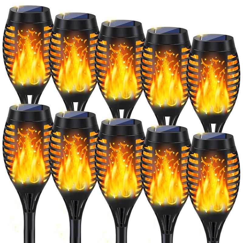 MIUSIKIT 10Pack Solar Lights Outdoor, Solar Torch Lights Outdoor Flickering Flame for Outside Decorations, Waterproof Garden Light Solar Powered , Torches Flame Light for Outside Yard Patio Lawn Garden Decor - Image 1