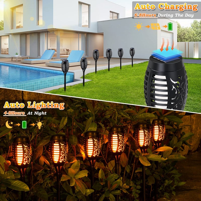 MIUSIKIT 10Pack Solar Lights Outdoor, Solar Torch Lights Outdoor Flickering Flame for Outside Decorations, Waterproof Garden Light Solar Powered , Torches Flame Light for Outside Yard Patio Lawn Garden Decor - Image 4