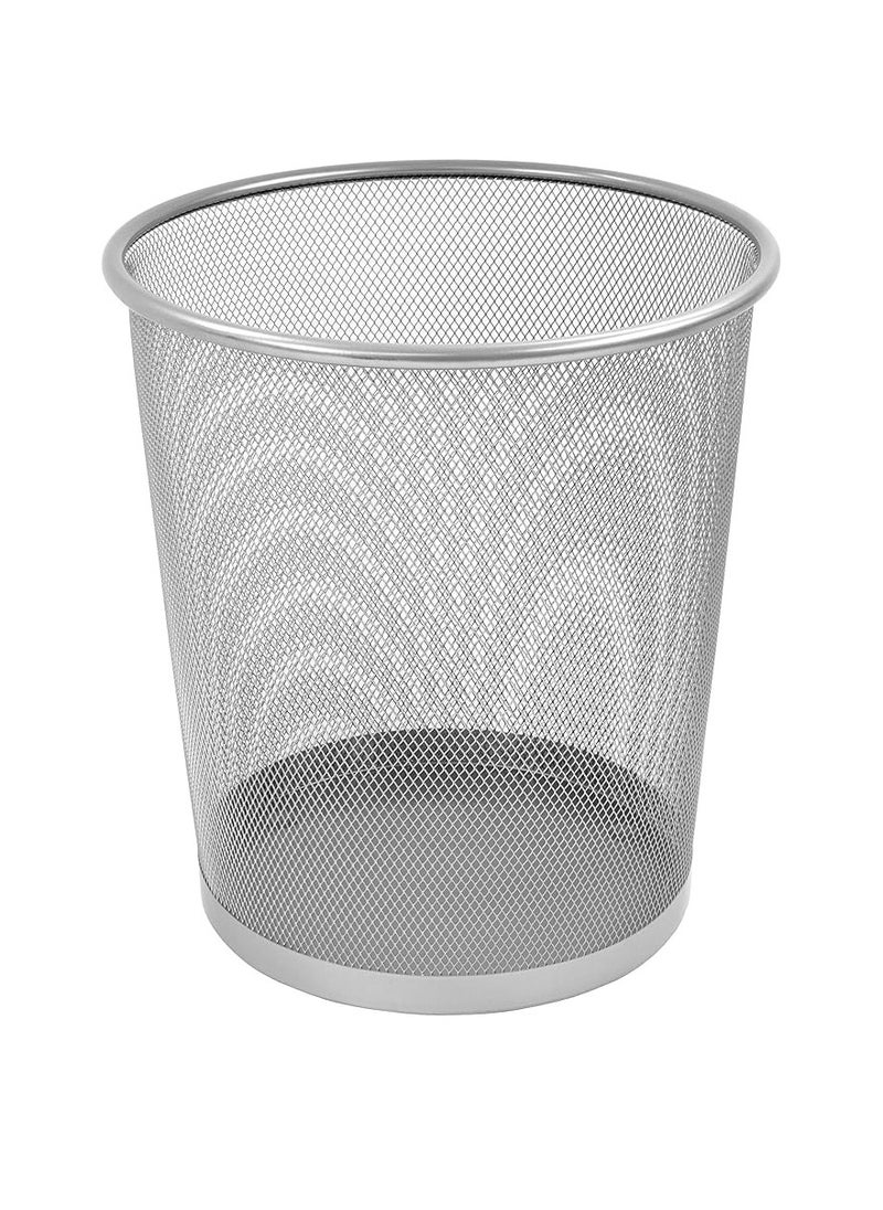 Yuwell 2 Pcs Round Recycling Open Top Mesh Trash Can Waste Basket Without Lid For Home Office College Kitchen And Bathroom Commercial Trash Can Fits Under Desk 34X29X24 CM Silver  - Image 2