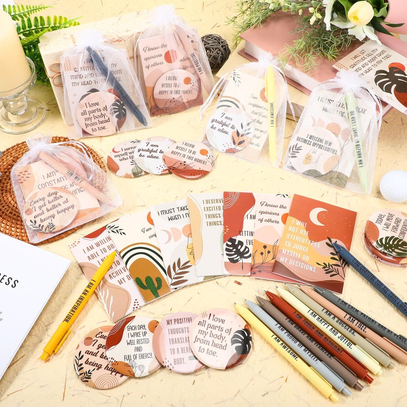 Mooliwe 72 Pcs/24 Set Positive Affirmation Gift Set for Women Gratitude Notebooks with Ballpoint Pens Mini Mirrors Small Bags Motivational Encouragement Notepad for Women Coworkers Adult Party Favor - Image 5