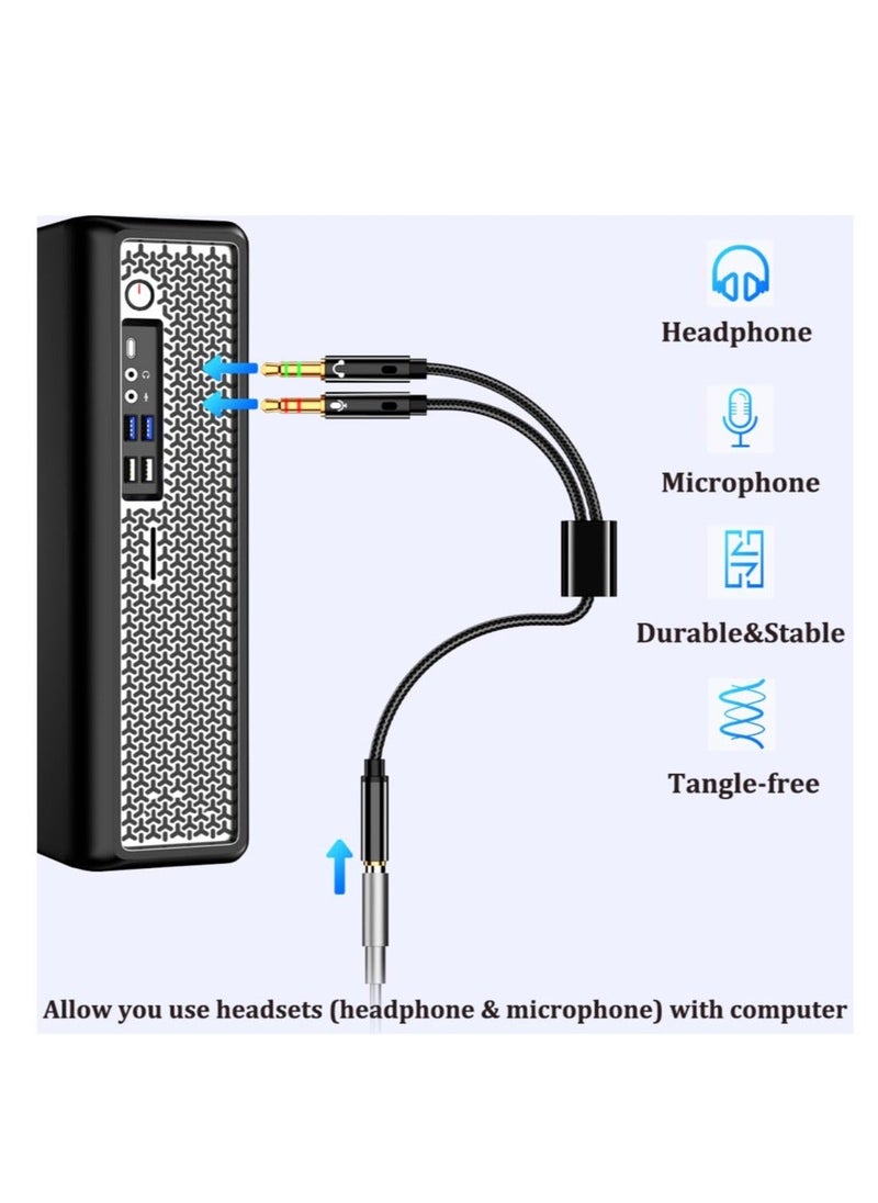 Generic Headphone Splitter for Computer, 2Pcs 3.5mm Female to 2 Dual 3.5mm Male Headphone Mic Audio Adapter Y Splitter Cable Nylon Braided Cord Smartphone Headset to PC Adapter  - Image 2