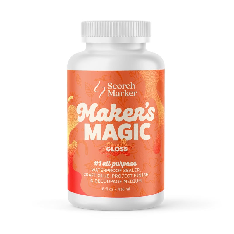 SCORCH MARKER Makers Magic Sealer Gloss Finish 8oz All Purpose Glue Waterbase Waterproof Sealer for Crafts Clear Glue for Glitter Adhesive for Crafts Decoupage Wood Fabric More 1 Pack