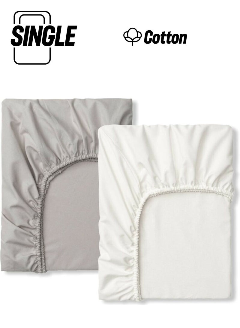 Baby Special Cotton Baby and Kids Fitted Sheet White and Gray 80X140 (2 Pieces)