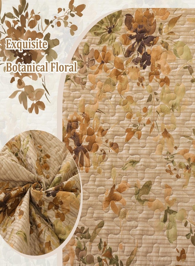 Dobuyly Fall Quilt Set Queen Size, Khaki Floral Bedspreads Coverlet Set, 3 Pieces Soft Lightweight Microfiber Botanical Flowers Quilt Bedding Set for All Seasons 96"x90" - Image 4