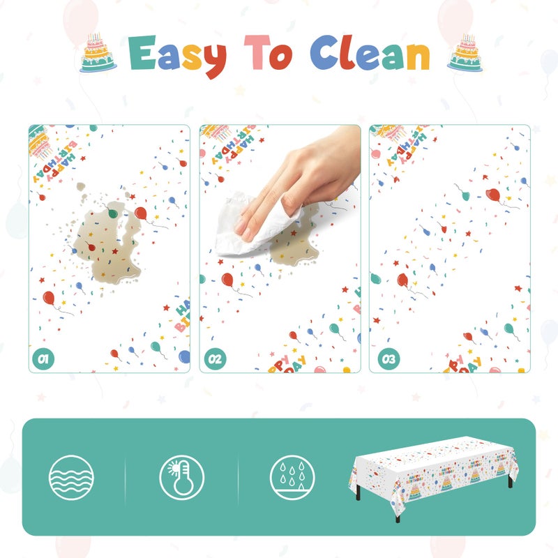 Childom 2 PCS Disposable Rectangular Tablecloths Birthday Tablecloths  Waterproof Rectangular Table Cloths Suitable for Baby Party Decoration  54"" x 108"" Disposable Plastic Table Cloths - Image 2