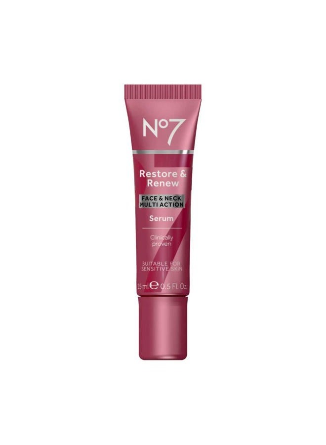No7 Restore & Renew Multi-Action Face & Neck Serum - Anti Aging Face Serum for Women with Deep Wrinkle Repair - Collagen Infused with Hydrating Hibiscus Peptides & Hyaluronic Acid (0.5 Fl Oz) - Image 1