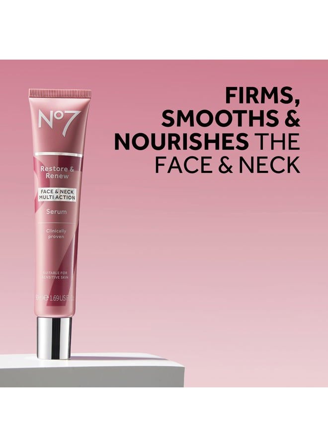 No7 Restore & Renew Multi-Action Face & Neck Serum - Anti Aging Face Serum for Women with Deep Wrinkle Repair - Collagen Infused with Hydrating Hibiscus Peptides & Hyaluronic Acid (0.5 Fl Oz) - Image 2