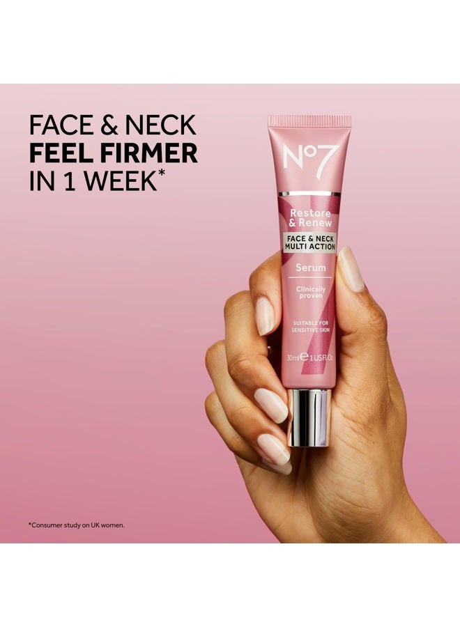 No7 Restore & Renew Multi-Action Face & Neck Serum - Anti Aging Face Serum for Women with Deep Wrinkle Repair - Collagen Infused with Hydrating Hibiscus Peptides & Hyaluronic Acid (0.5 Fl Oz) - Image 4