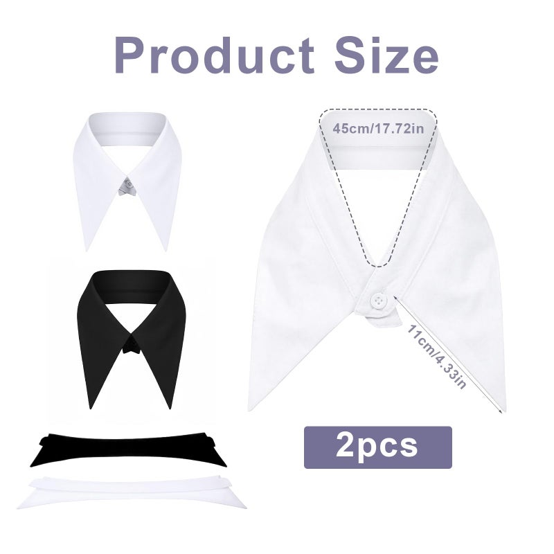 Aeaocvo 2 Pack Fake Collar for Women, White Black Detachable False Collar for Dresses, Blouses, and Sweaters, Versatile Half Shirt Faux Lapel Blouse Collars - Image 3
