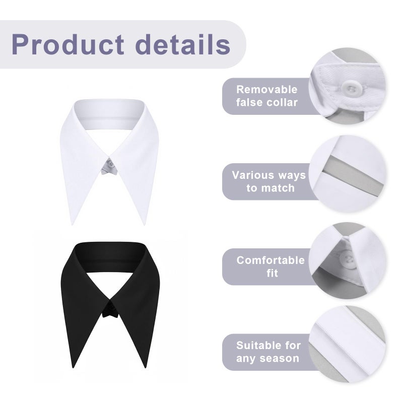 Aeaocvo 2 Pack Fake Collar for Women, White Black Detachable False Collar for Dresses, Blouses, and Sweaters, Versatile Half Shirt Faux Lapel Blouse Collars - Image 4