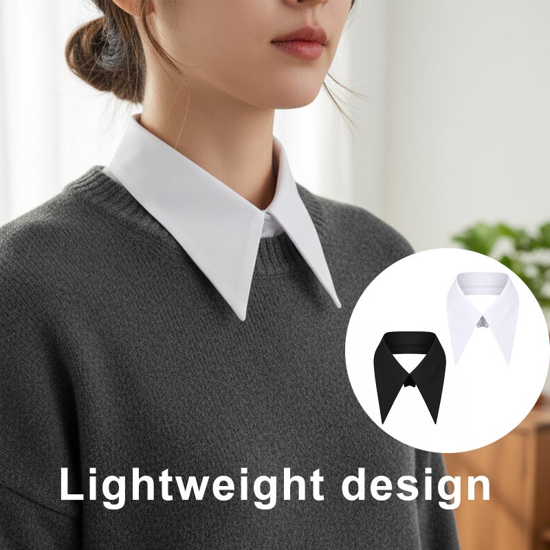Aeaocvo 2 Pack Fake Collar for Women, White Black Detachable False Collar for Dresses, Blouses, and Sweaters, Versatile Half Shirt Faux Lapel Blouse Collars - Image 5