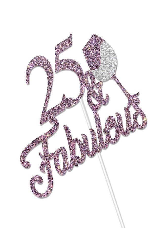 Festiko®25 & Fabulous Cake Topper - Happy 25th Birthday Cheers to 25 Years Cake Topper Purple Glitter - Image 2