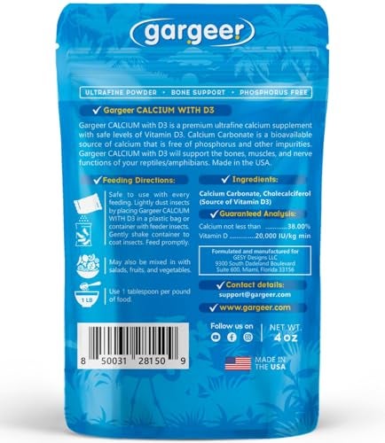Gargeer 4oz All Reptile Calcium Powder with Vitamin D3, Phosphorus-Free, Ultrafine Powder, Pure Dust & Ready to Use for All Reptiles, Lizards & Amphibians Supplement. Made in The USA. Enjoy ! - Image 2