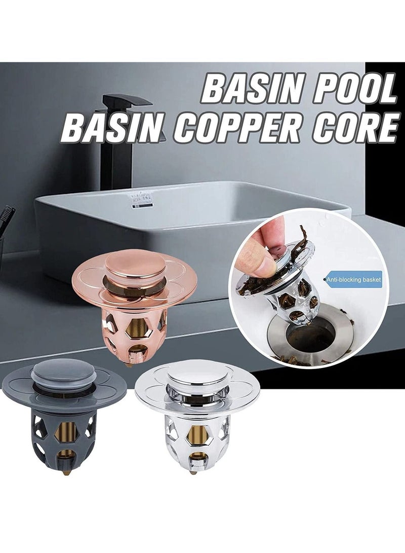 Excefore Pop Up Sink Plug, Universal Bathroom Sink Stopper, Bathroom Sink Plug Pop-up Drain Filter for 1.2-1.5 Inch Basin Sink Stopper, Replacement Drain Plug for Bathroom Basin Sink Kitchen Bidets (Rose Gold) - Image 3