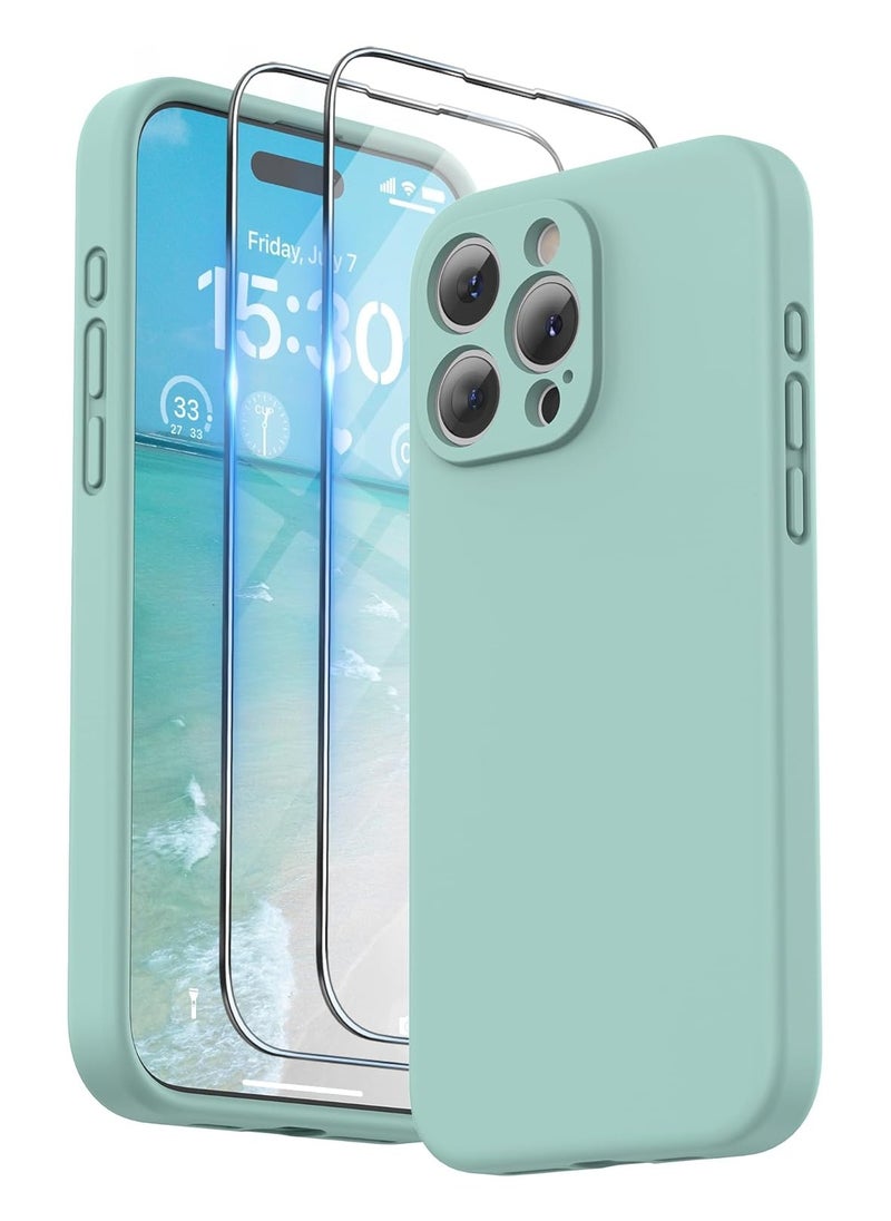 BE YOU MONTHILY PATCHES Design for iPhone 15 Pro Max Case, Liquid Silicone [2 x Screen Protectors & 1 x Lanyard] Protection for Each Lens Shockproof Cover for iPhone 15 Pro Max 6.7 inch 2023, Mint Green  - Image 1
