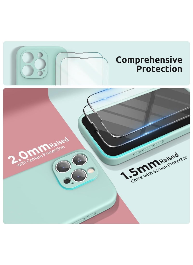 BE YOU MONTHILY PATCHES Design for iPhone 15 Pro Max Case, Liquid Silicone [2 x Screen Protectors & 1 x Lanyard] Protection for Each Lens Shockproof Cover for iPhone 15 Pro Max 6.7 inch 2023, Mint Green  - Image 3