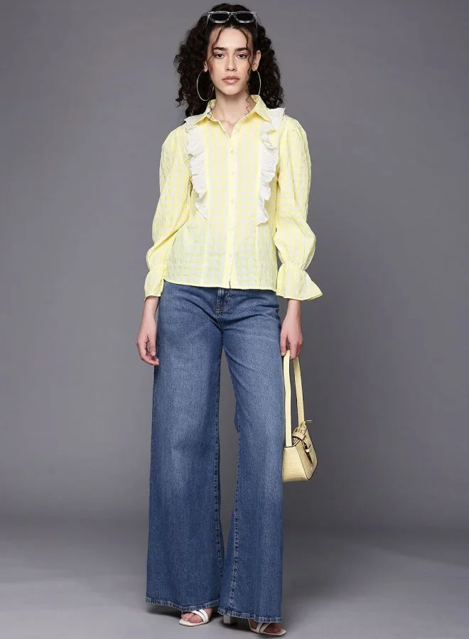 مرفوعة Women Regular Fit Textured Shirt Collar Long Sleeve Long Shirt