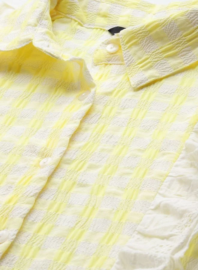 مرفوعة Women Regular Fit Textured Shirt Collar Long Sleeve Long Shirt